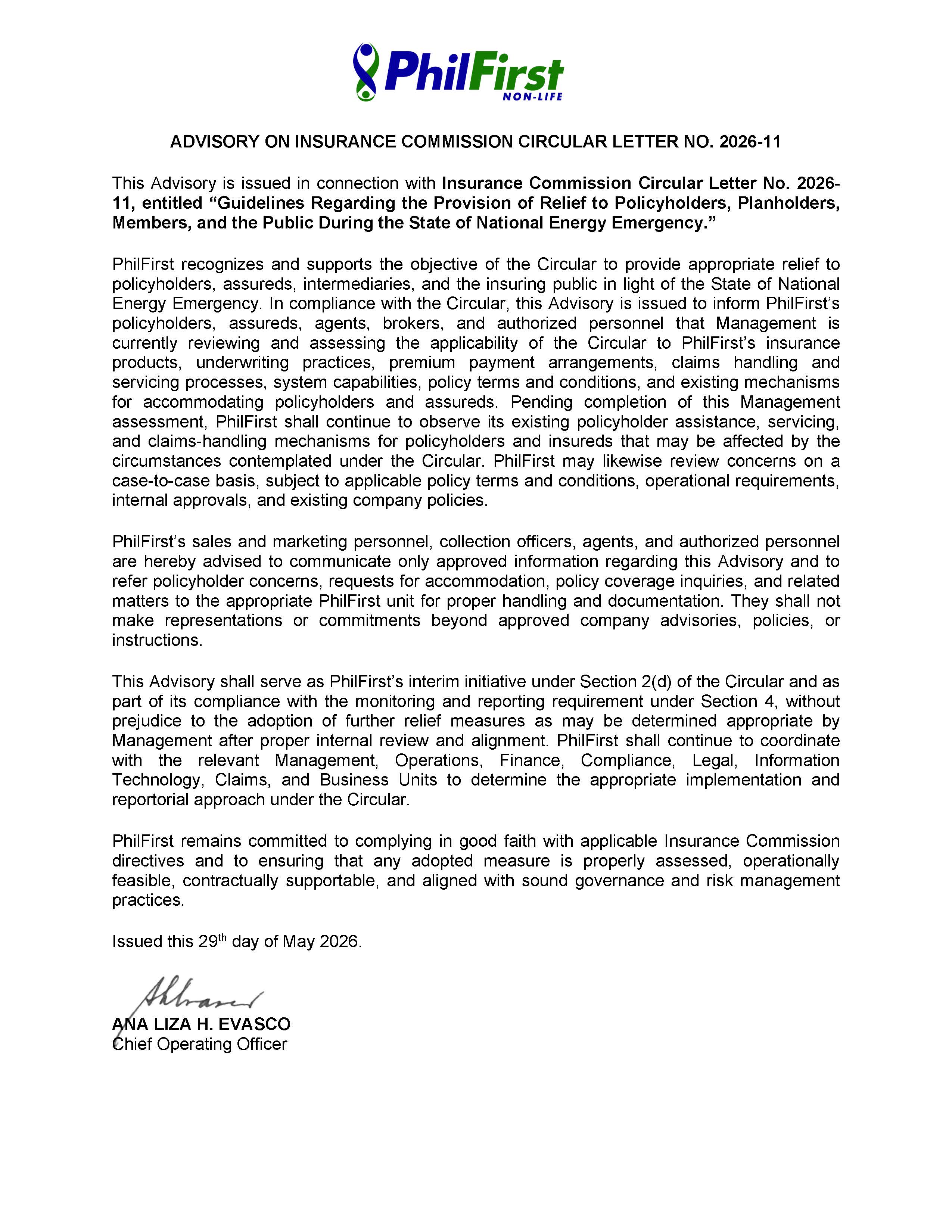 PhilFirst Draft Advisory re IC CL 26-11 signed